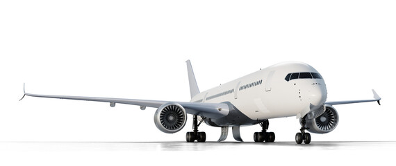 Parked commercial jet airplane on transparent background