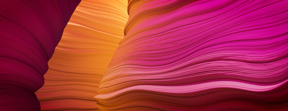 Abstract 3D Render with Organic, Wavy Surfaces. Contemporary Pink and Yellow Wallpaper.