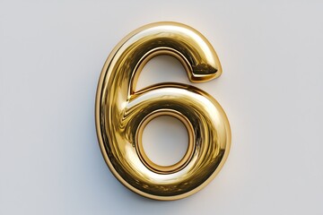the number six / 6 made out of gold - isolated top view product photo on white background