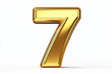 the number 7 / seven made out of gold - isolated top view product photo on white background