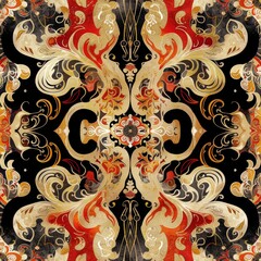 maximalist pattern with a fusion of traditional oriental elements and modern abstract shapes