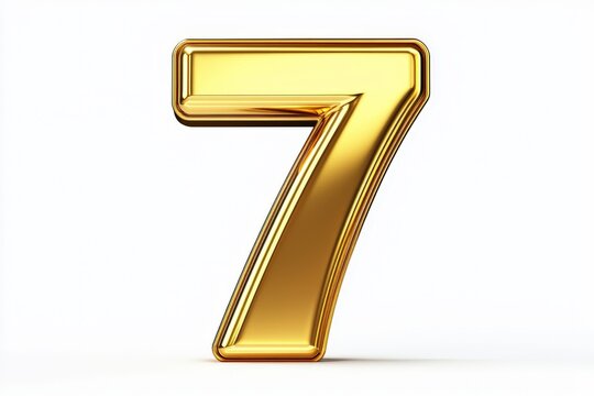the number 7 / seven made out of gold - isolated top view product photo on white background