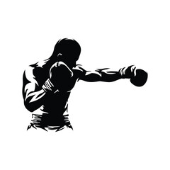 isolated vector silhouette of boxer athlete on white background,   A boxer stands with pose