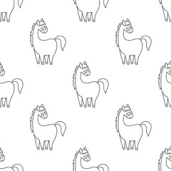outline seamless pattern with horse