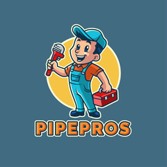 Cartoon Plumber Vintage Mascot Logo