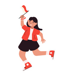 Woman holding a flag of Indonesia. Vector Illustration