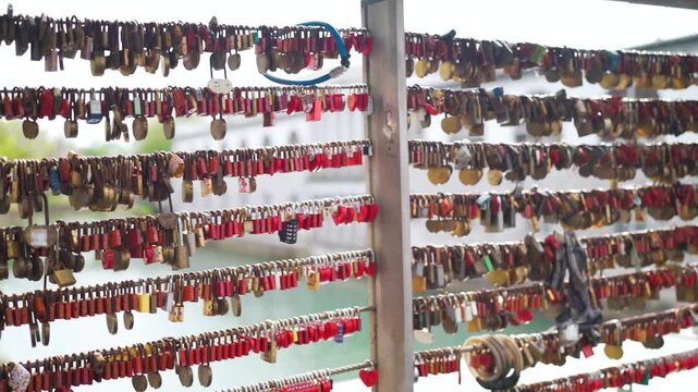 Love locks on bridge as a sign for love