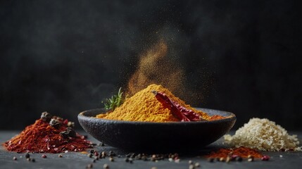 spices, dark backbround, food photography, 16:9
