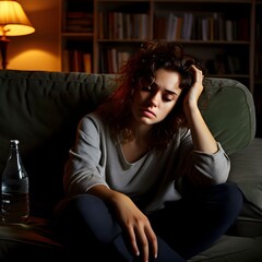 Obraz premium tired and weary person sitting on sofa