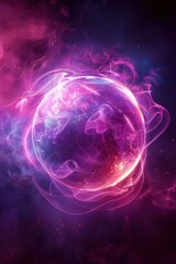 Naklejka premium Vibrant Abstract Digital Art of a Glowing Pink and Purple Orb with Ethereal Smoke and Light Effects
