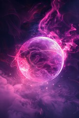 Obraz premium Glowing Pink and Purple Energy Sphere with Ethereal Smoke on Dark Background