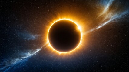 Digital illustration total solar eclipse background deep blue Th