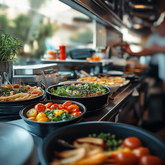 デリ、屋台、アウトドア、店舗、ヘルシー、フード、鮮やか、健康的、新鮮、