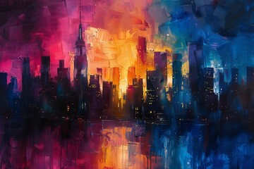 Fototapeta premium Cityscape at Sunset in Vibrant Hues