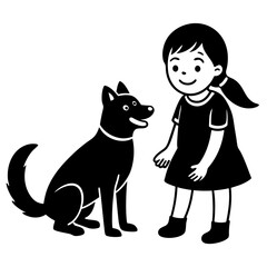 Girl with a pet dog, playing and smiling