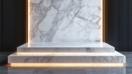 Marble podium with subtle lighting, luxurious and refined