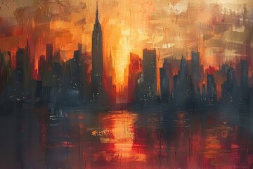 Cityscape at Sunset with Golden Sky