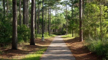 Fototapeta premium Serene Stroll: Inviting Pathway Through Pine Forest Park