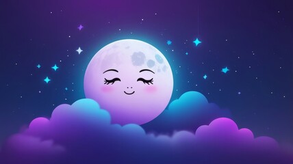 Moon surrounded by stars and clouds in the night sky.