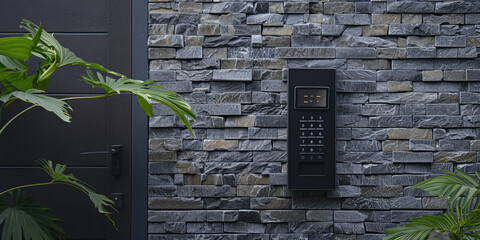 Modern video intercom at the entrance to the apartment door. Video doorbell to the house.
