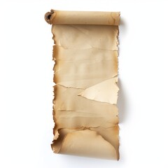 Vintage scroll opened papyrus, isolated on a white background, bright and vivid tonality, in the style of product photography