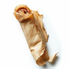 Vintage scroll opened papyrus, isolated on a white background, bright and vivid tonality, in the style of product photography