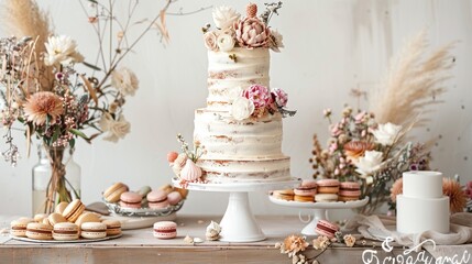 Rustic Wedding Cake with Floral Decorations