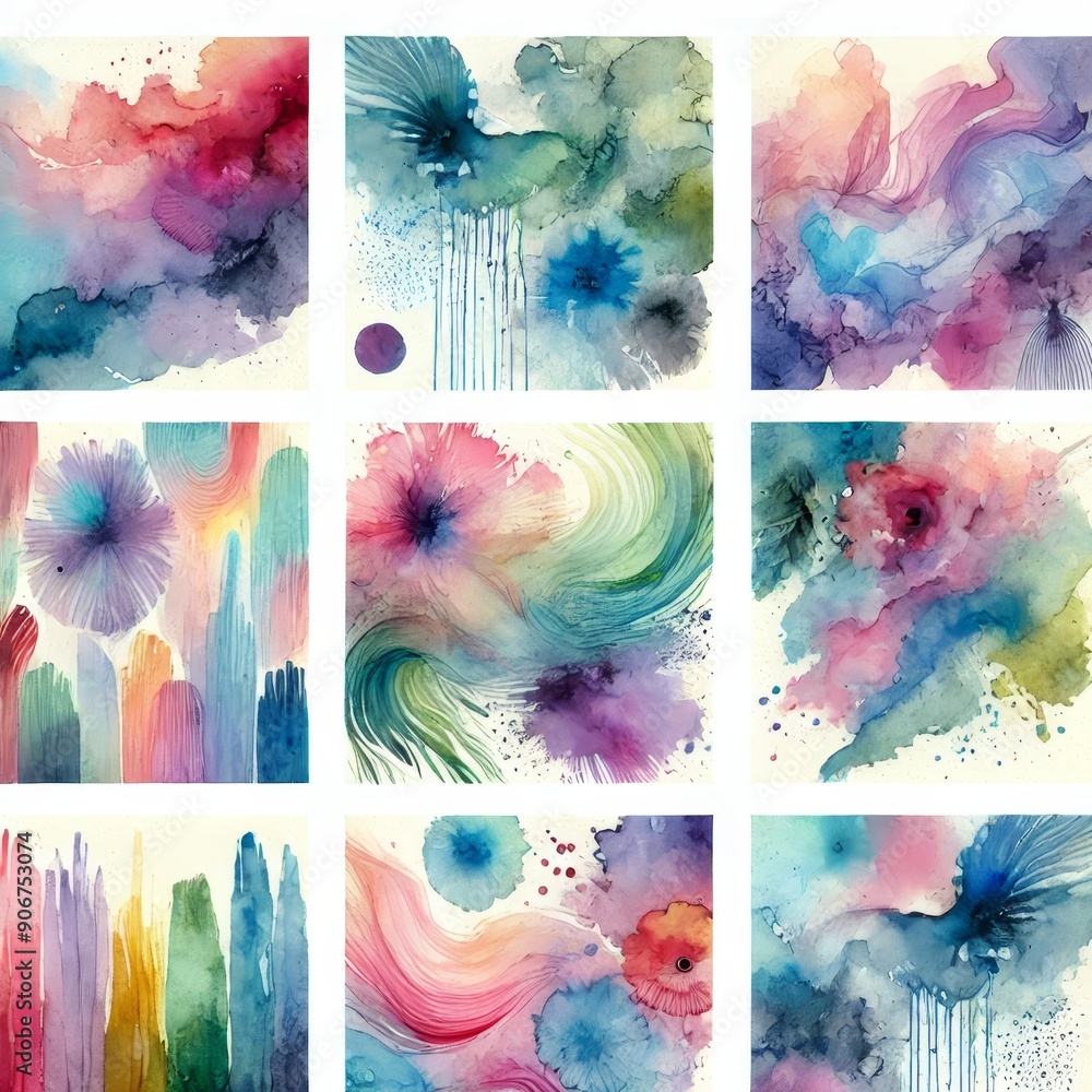 Aufkleber 3d animation of colorful watercolor abstract art with flowing patterns and textures