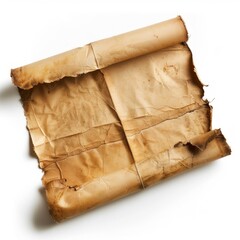 Vintage scroll opened papyrus, isolated on a white background, bright and vivid tonality, in the style of product photography