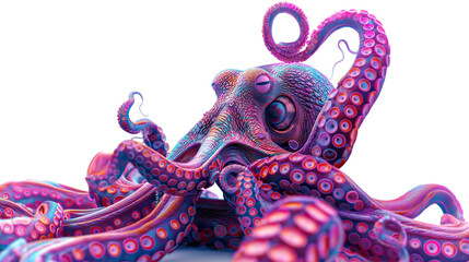 Obraz premium A purple octopus with blue and green spots isolated on a transparent background