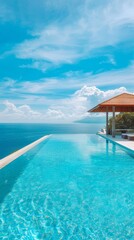 Fototapeta premium Infinity pool overlooking the ocean, breathtaking view, luxury resort