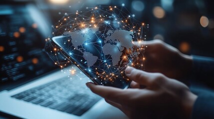 People Using Mobile Phone and Laptop Computer Surfing Internet, Innovative Technology Background, Digital Technology, Internet Network Connection, Big Data, Digital Marketing, IoT Internet of Things