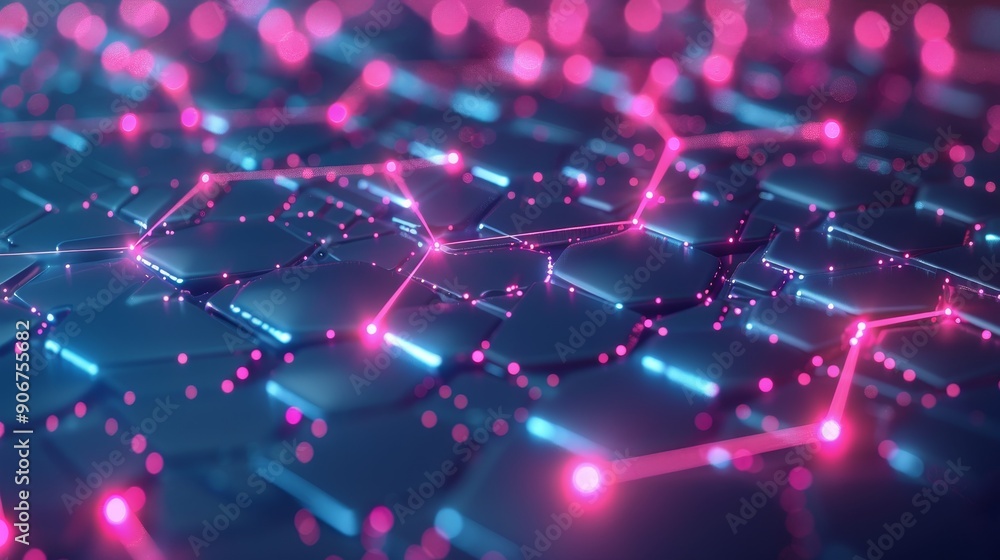 Aufkleber abstract background with glowing lines and hexagonal shapes in blue and pink.
