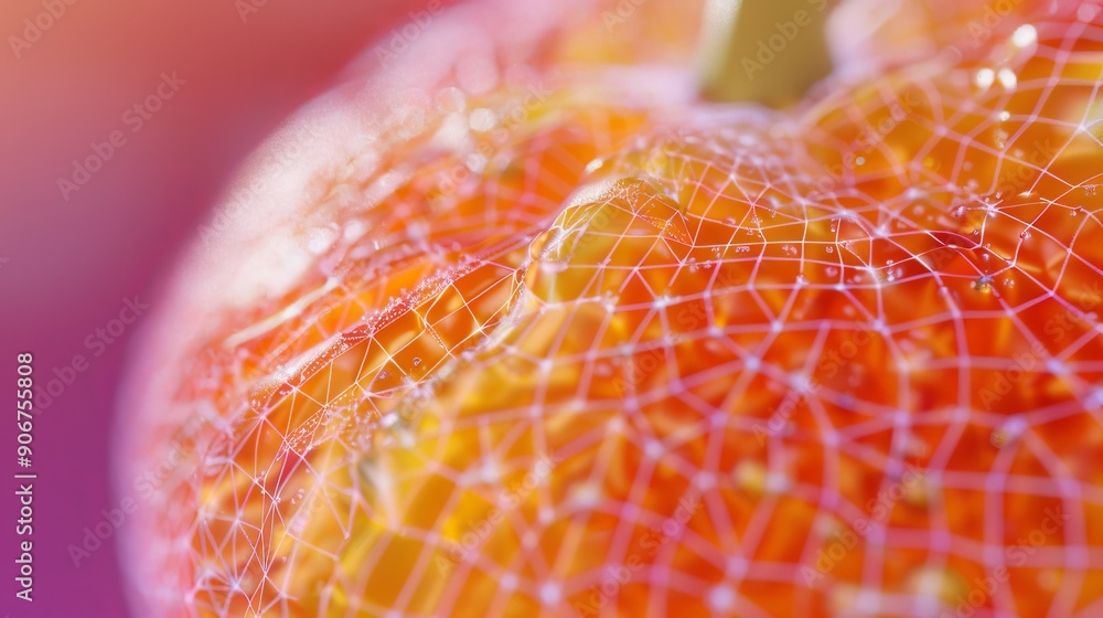 Poster close-up of a red apple with a delicate web-like pattern on its surface