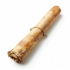 Vintage scroll opened papyrus, isolated on a white background, bright and vivid tonality, in the style of product photography