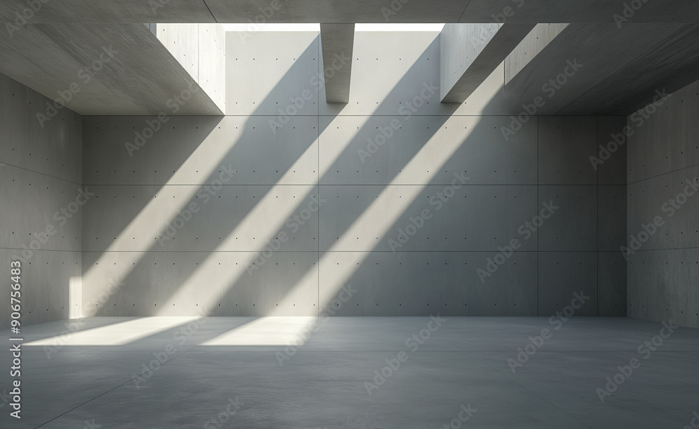 Aufkleber a minimalistic empty concrete room with a skylight, showcasing modern architecture and design.