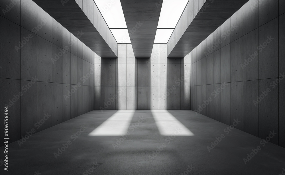 Aufkleber a minimalistic empty concrete room with a skylight, showcasing modern architecture and design.