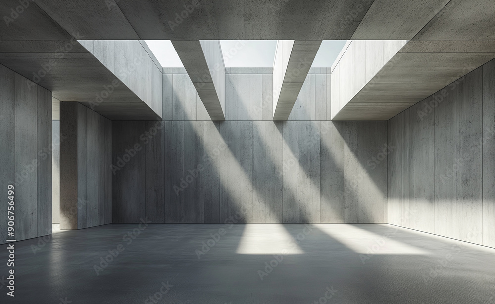 Aufkleber a minimalistic empty concrete room with a skylight, showcasing modern architecture and design.