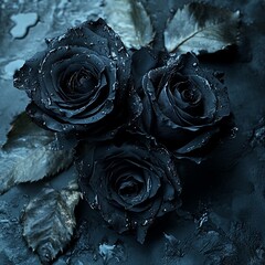 Black Roses on Dark Concrete Artistic Frame