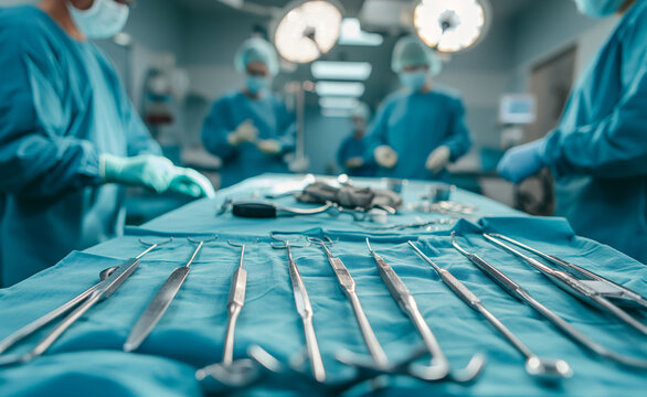 Surgeons in a sterile operating room preparing for surgery, emphasizing precision and medical expertise in healthcare.