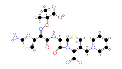 ceftazidime molecule, structural chemical formula, ball-and-stick model, isolated image antibiotic