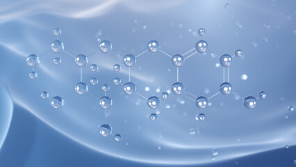 alpha-arbutin molecular structure, 3d model molecule, a-arbutin, structural chemical formula view from a microscope