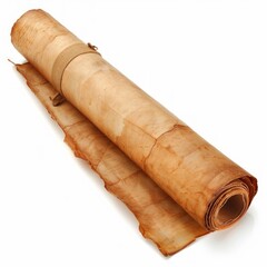 Vintage scroll opened papyrus, isolated on a white background, bright and vivid tonality, in the style of product photography