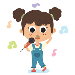 Vector illustration of girl singing happily