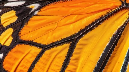 Macro Close-up of Monarch Butterfly Wing Scale Showing Vibrant Orange Pigments and Microscopic Ridge Structures