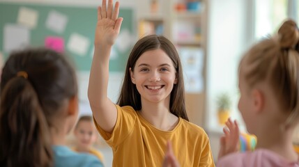 Teacher highfiving a student, positive reinforcement, supportive environment