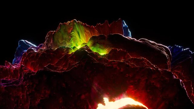 3d render video animation abstract damaged 3d planet earth , moon or asteroid in spherical shape with big holes in organic rough pattern on surface in outer space with magma plasma core inside