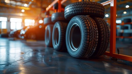 New tire warehouse room in stock There are plenty of them available to replace tires at a service center or auto repair shop. Tire warehouse for the car industry