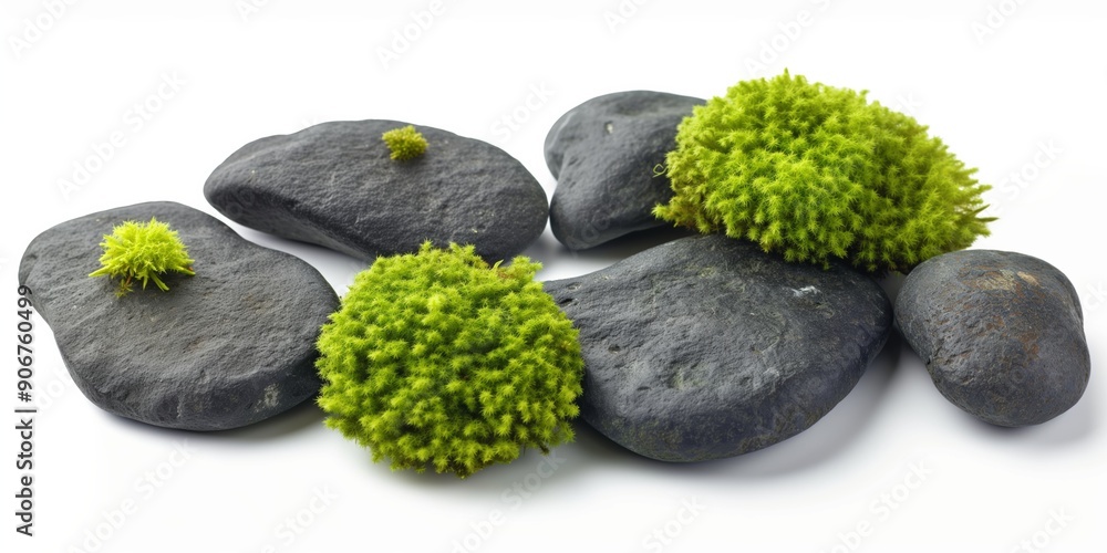 Poster macro view of rocks and moss, emphasizing the detailed texture and organic patterns found in nature.