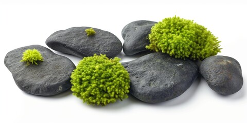 Macro view of rocks and moss, emphasizing the detailed texture and organic patterns found in nature.